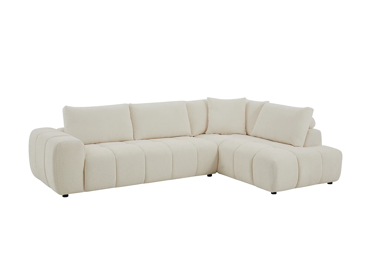 Canapé d'angle droit avec dossier en tissu chenille beige CLENALI