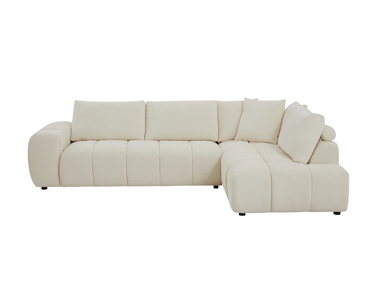 Canapé d'angle droit avec dossier en tissu chenille beige CLENALI