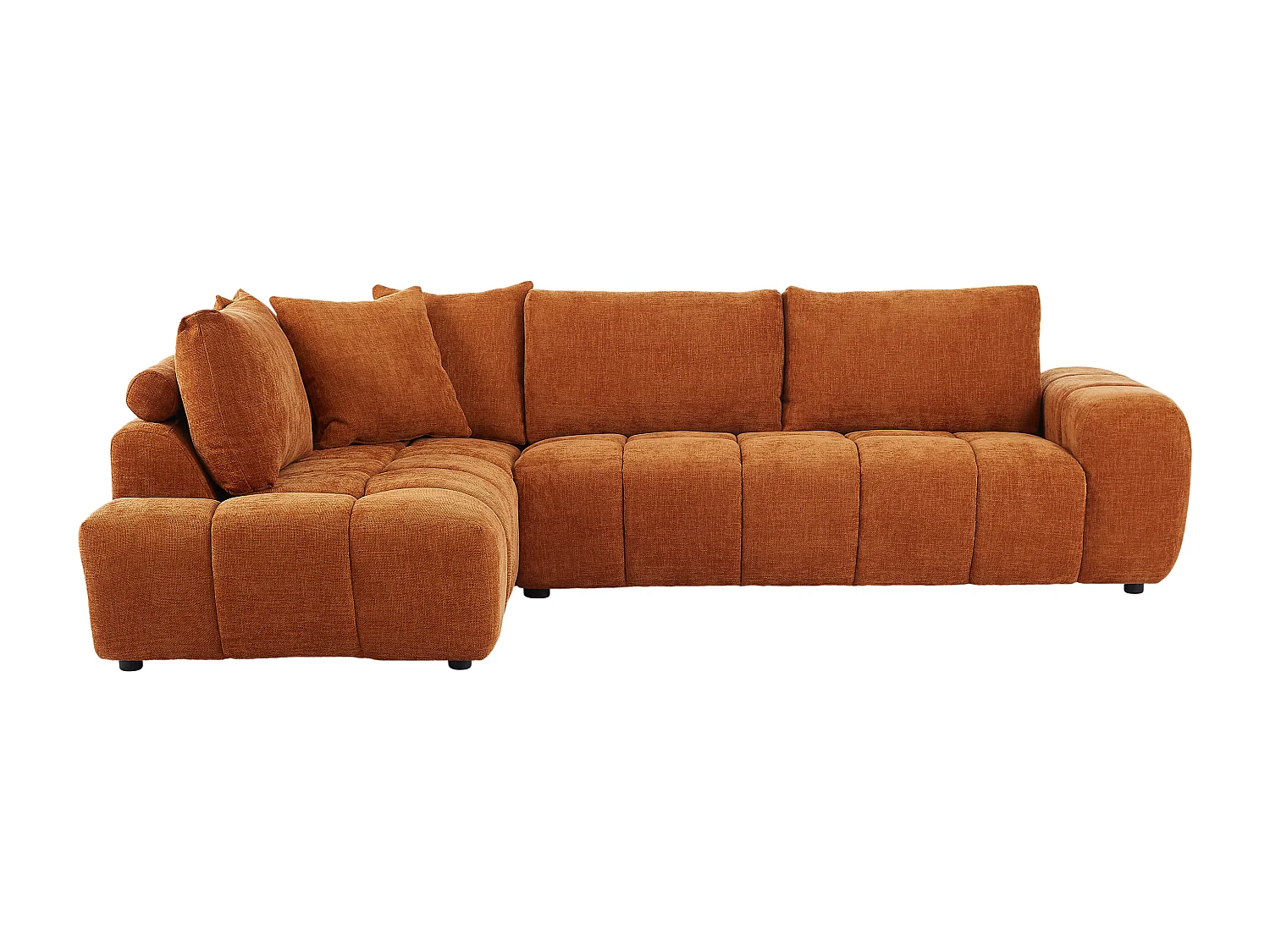 Canapé d'angle gauche avec dossier en tissu chenille terracotta CLENALI