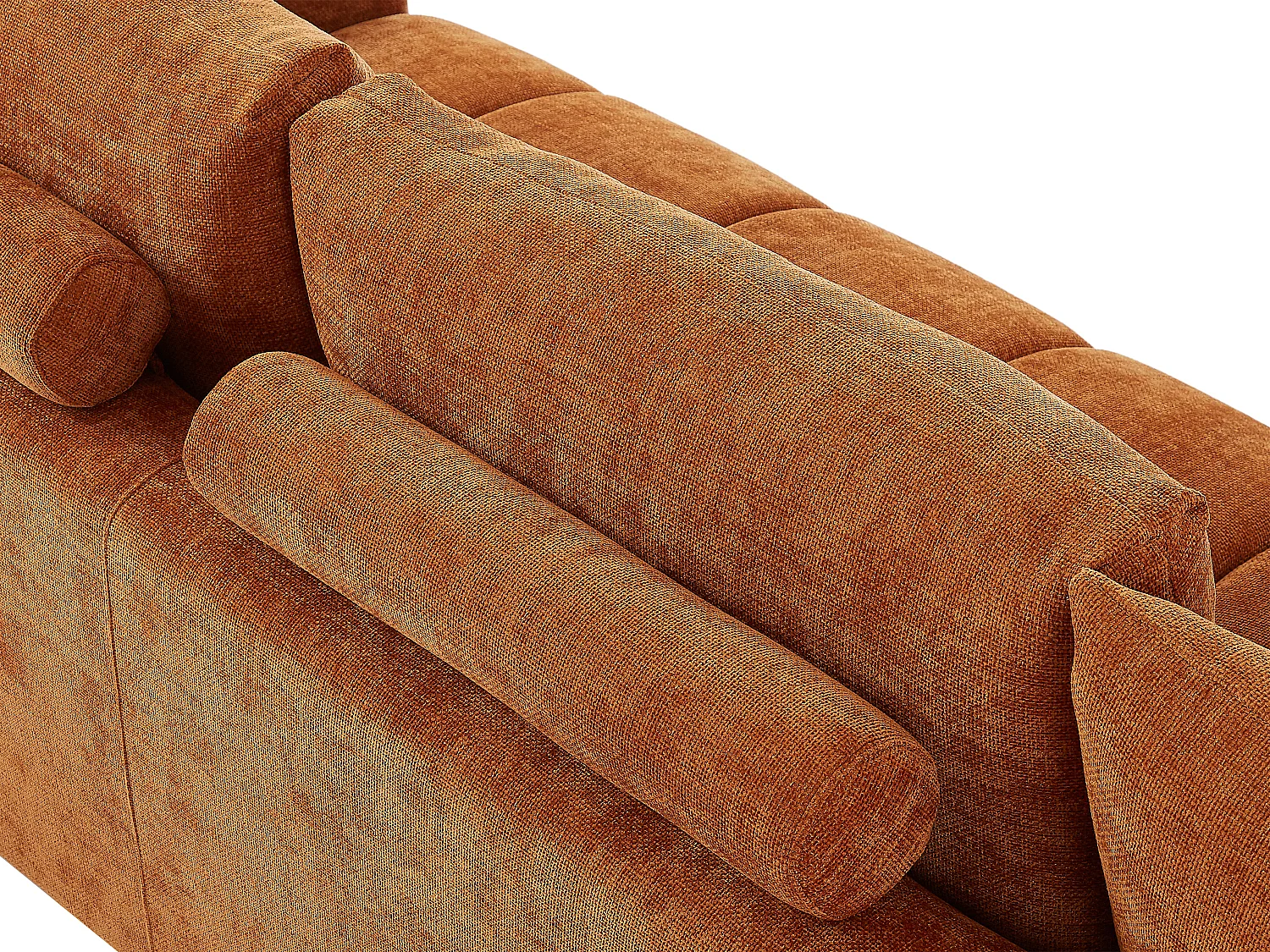Canapé d'angle droit avec dossier en tissu chenille terracotta CLENALI