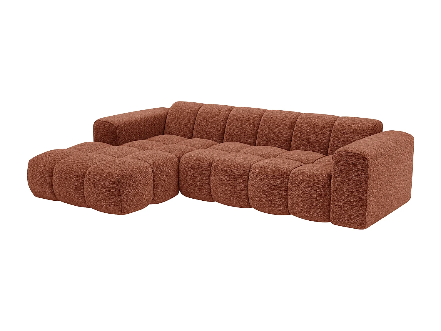 Canapé d'angle gauche en tissu chenille terracotta CALESO de Maison Céphy