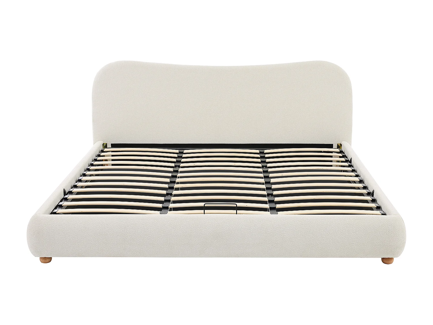 Lit coffre 200 x 200 cm - Tissu bouclette - Blanc + Matelas - VANARI