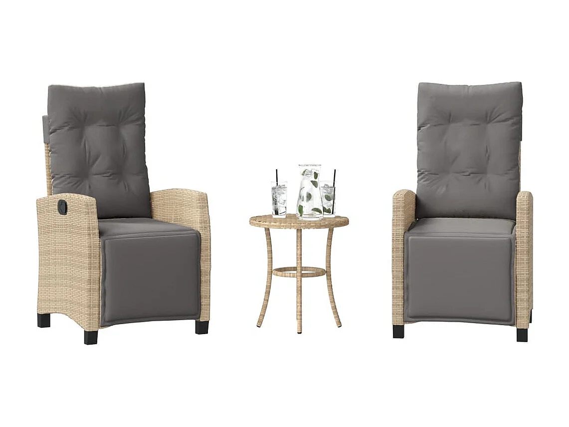 Sillas y mesita de jardín 3 piezas ratán sintético cojín beige