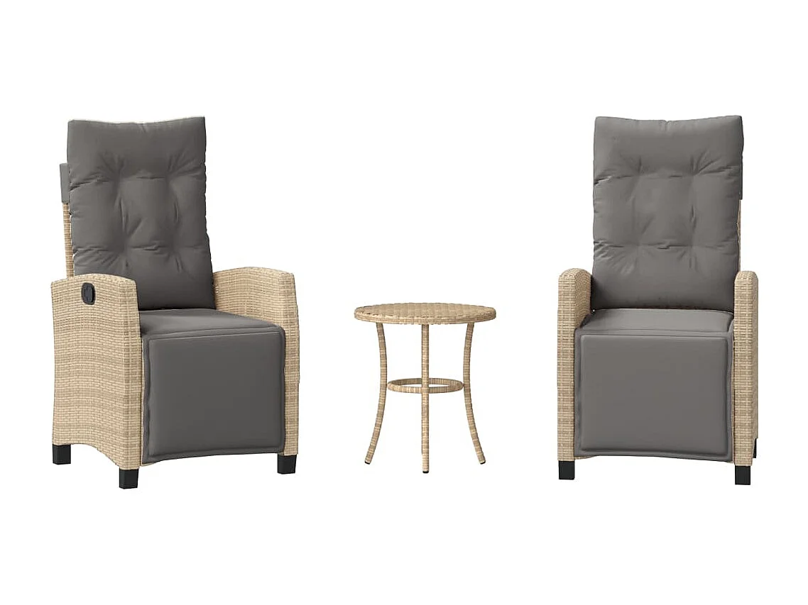 Sillas y mesita de jardín 3 piezas ratán sintético cojín beige