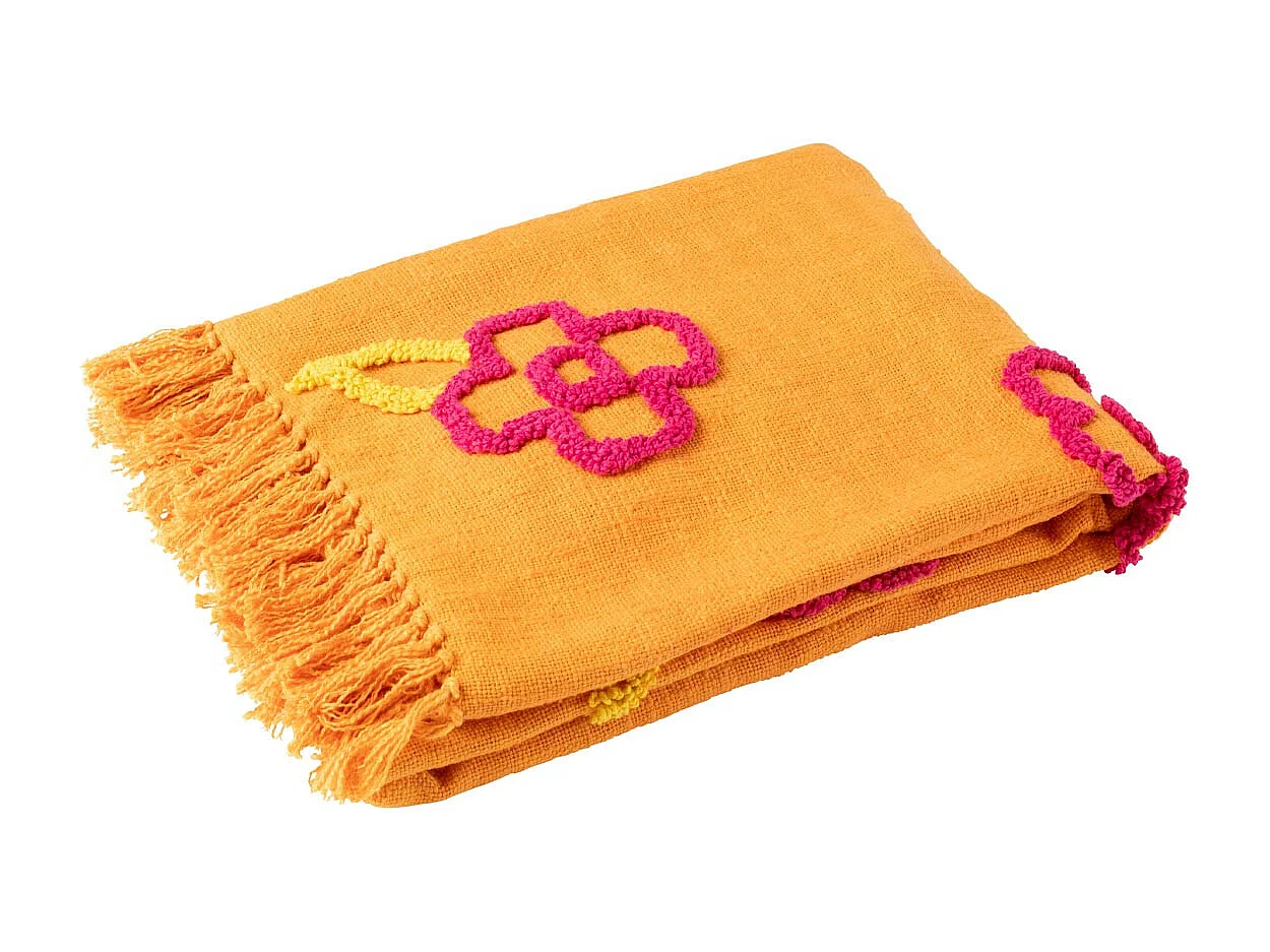 Plaid Fleur en Coton "Levi" 130x180cm Orange