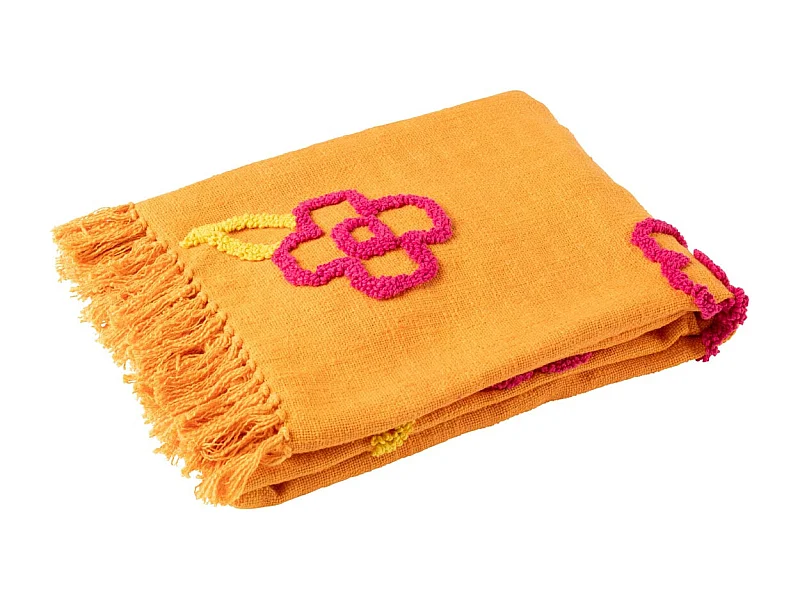 Plaid Fleur en Coton "Levi" 130x180cm Orange