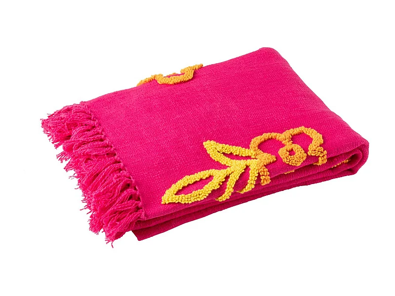 Plaid Fleur en Coton "Levi" 130x180cm Rose