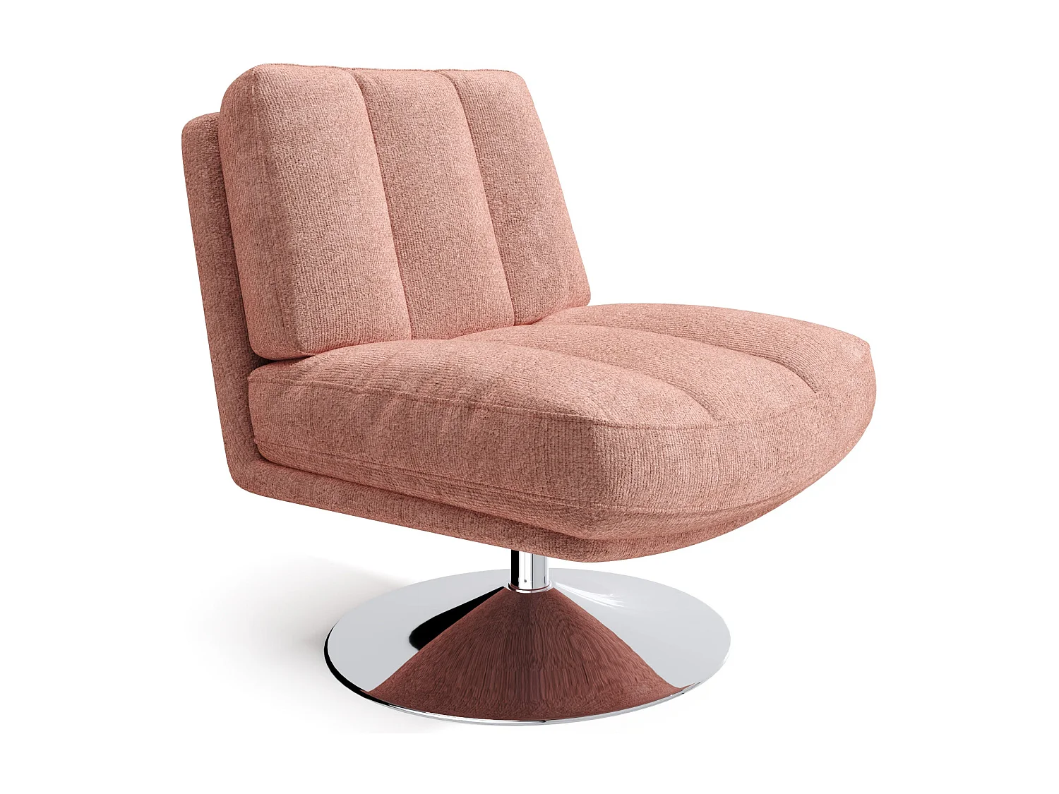 Fauteuil de salon pivotant pied chrome velours texturé rose vintage TIMELESS