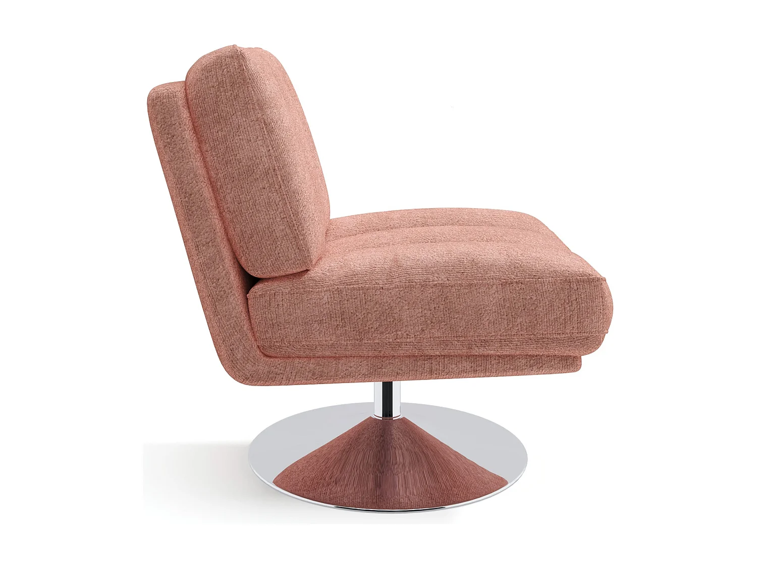Fauteuil de salon pivotant pied chrome velours texturé rose vintage TIMELESS