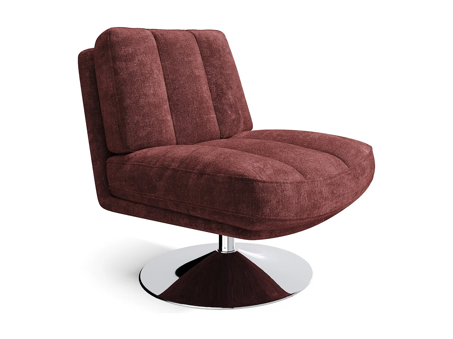Fauteuil de salon pivotant pied chrome velours texturé bordeaux TIMELESS