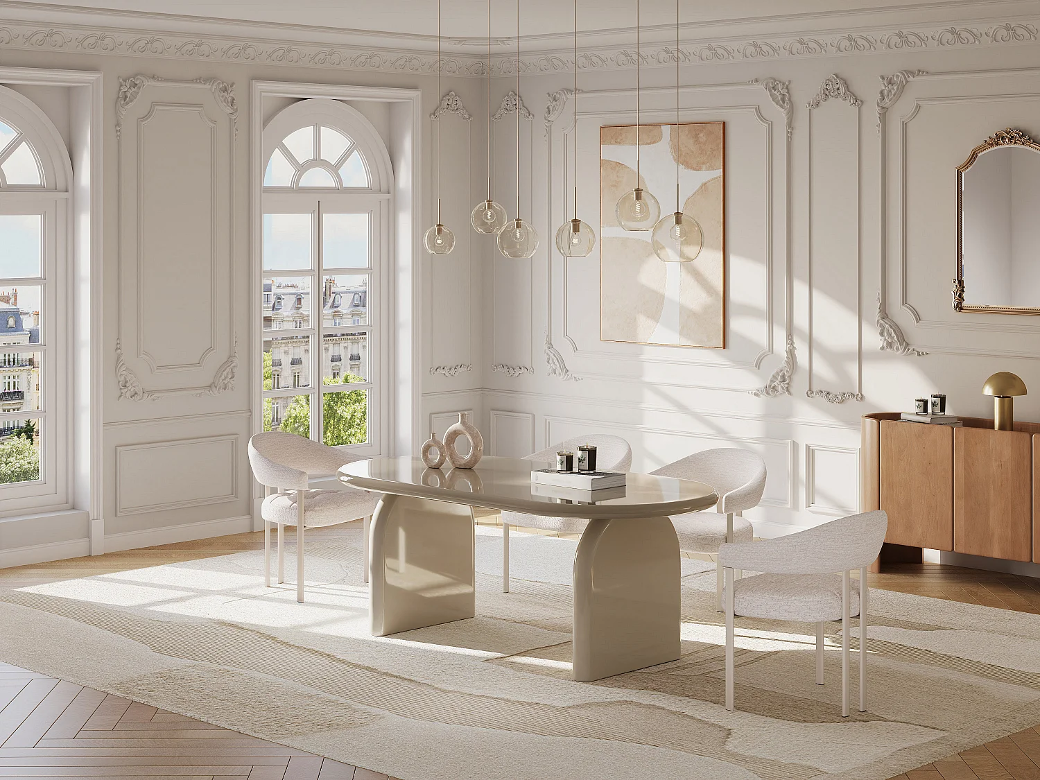 Lot de 6 chaises en tissu texturé et métal - Beige - ALORINA