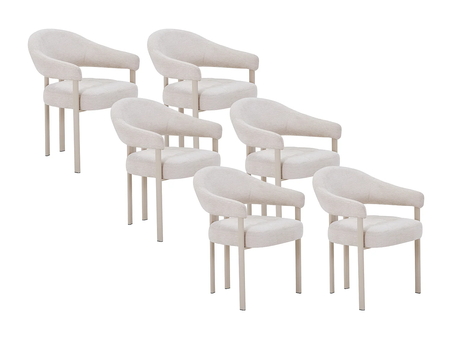 Lot de 6 chaises en tissu texturé et métal - Beige - ALORINA