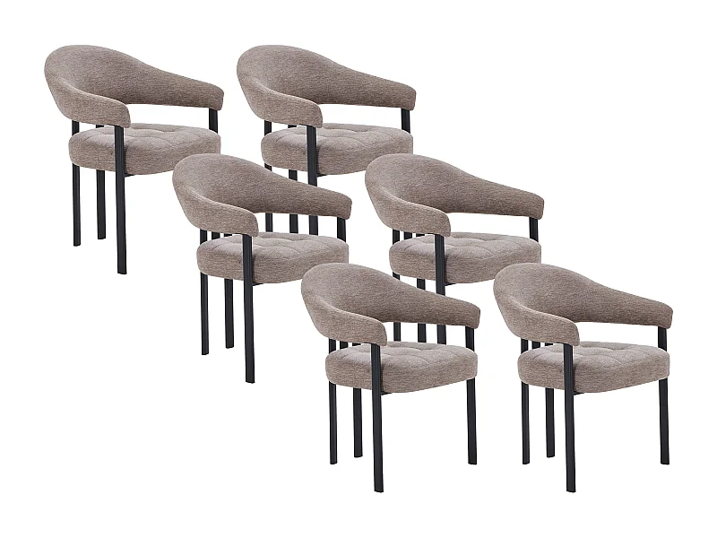 Conjunto de 6 cadeiras em tecido texturado e metal preto - Taupe - ALORINA