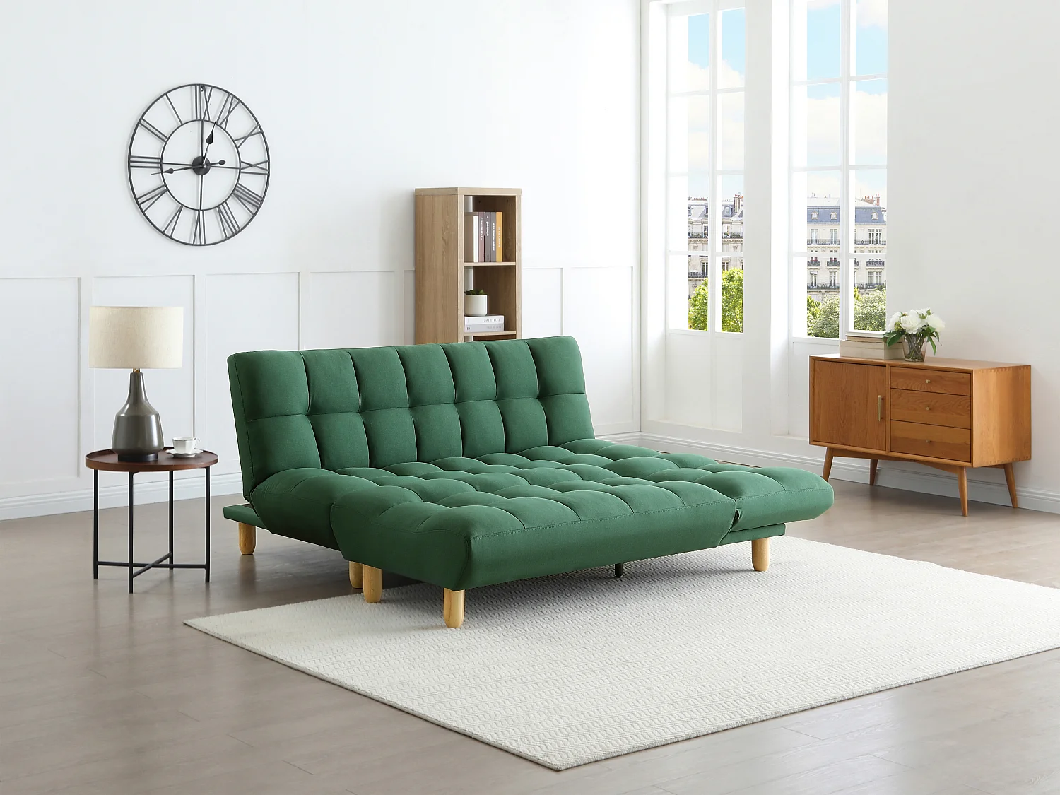 Canapé modulable convertible en tissu vert ESTEBAN