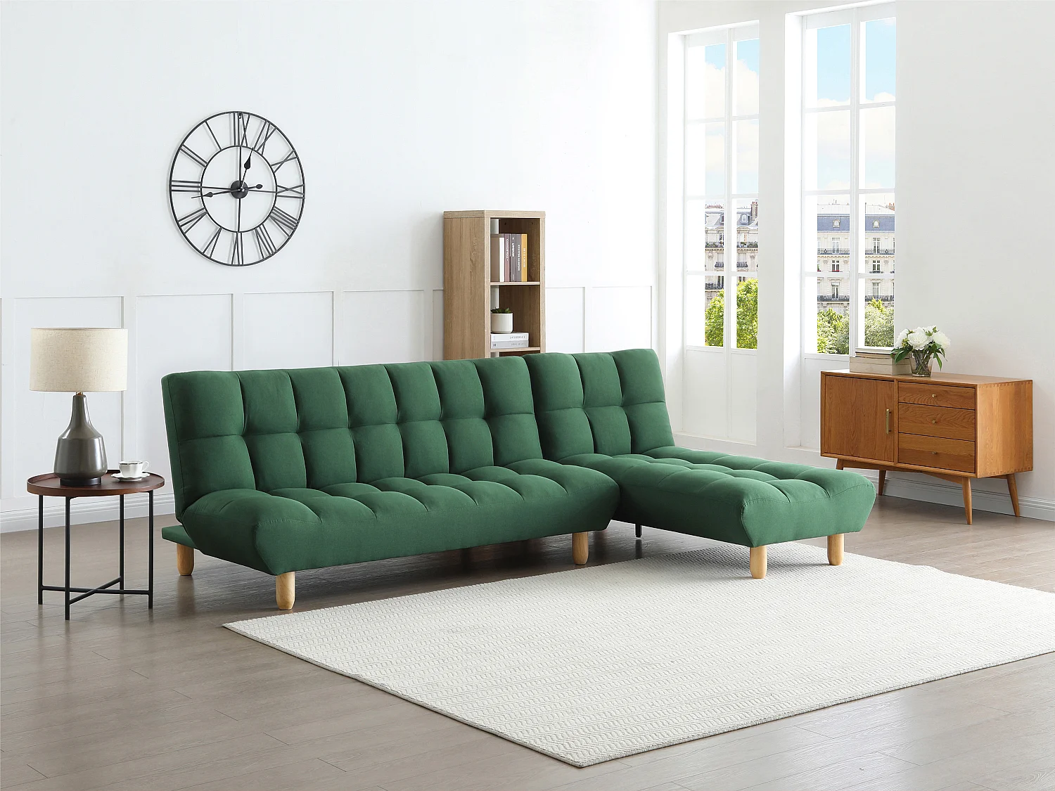 Canapé modulable convertible en tissu vert ESTEBAN