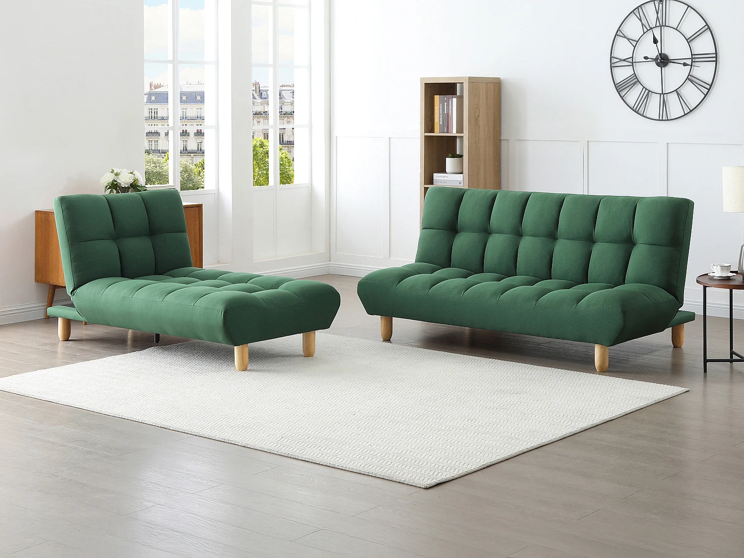 Canapé modulable convertible en tissu vert ESTEBAN