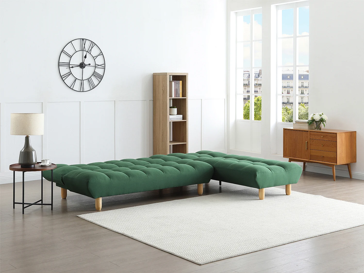 Canapé modulable convertible en tissu vert ESTEBAN