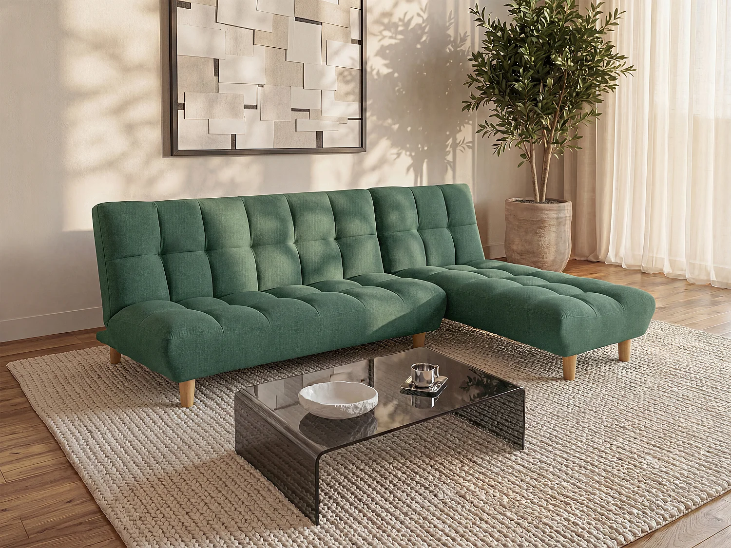 Canapé modulable convertible en tissu vert ESTEBAN