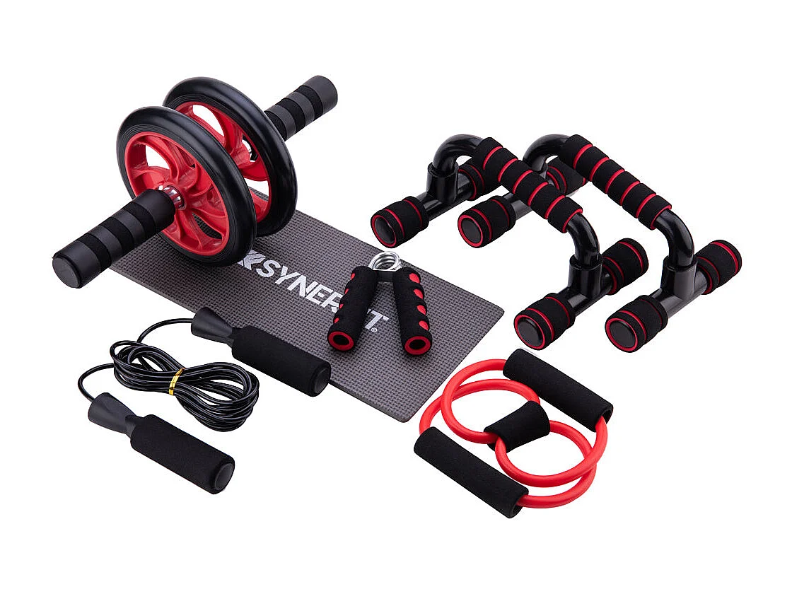 Pack D’ équipements  d'exercices Fitness  7 en 1      Colorie Rouge et noir