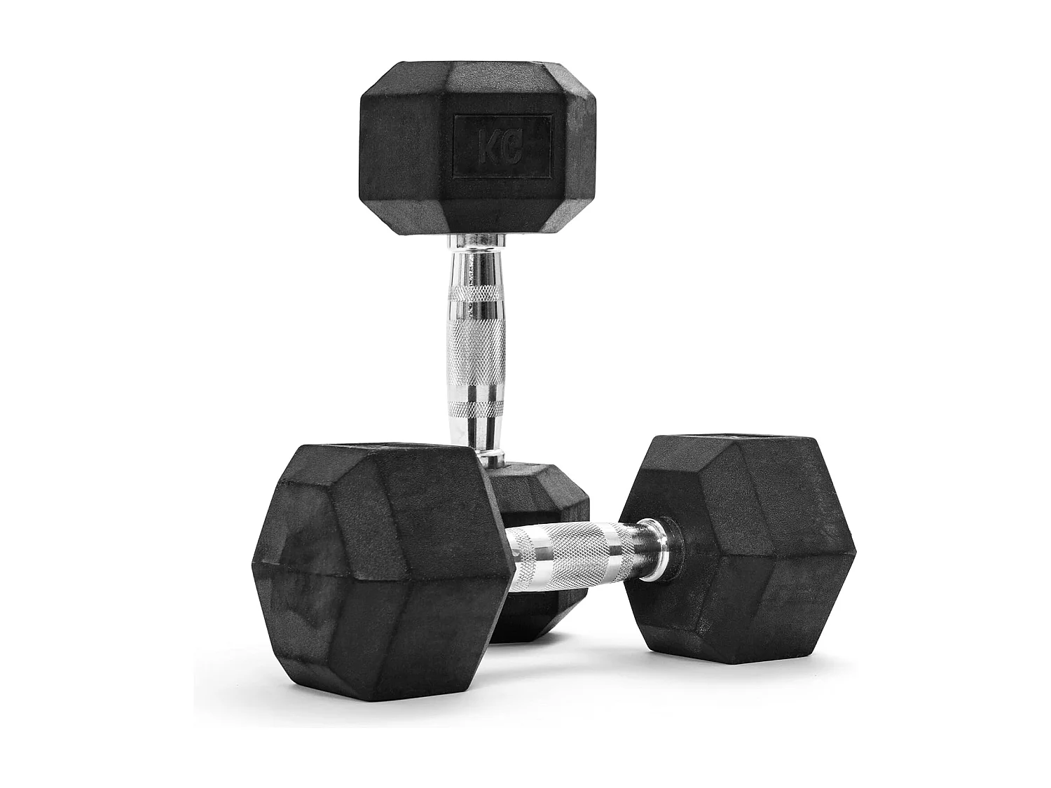 Paire d'haltères hexagonaux monobloc manche chromé et moleté  2x3Kg