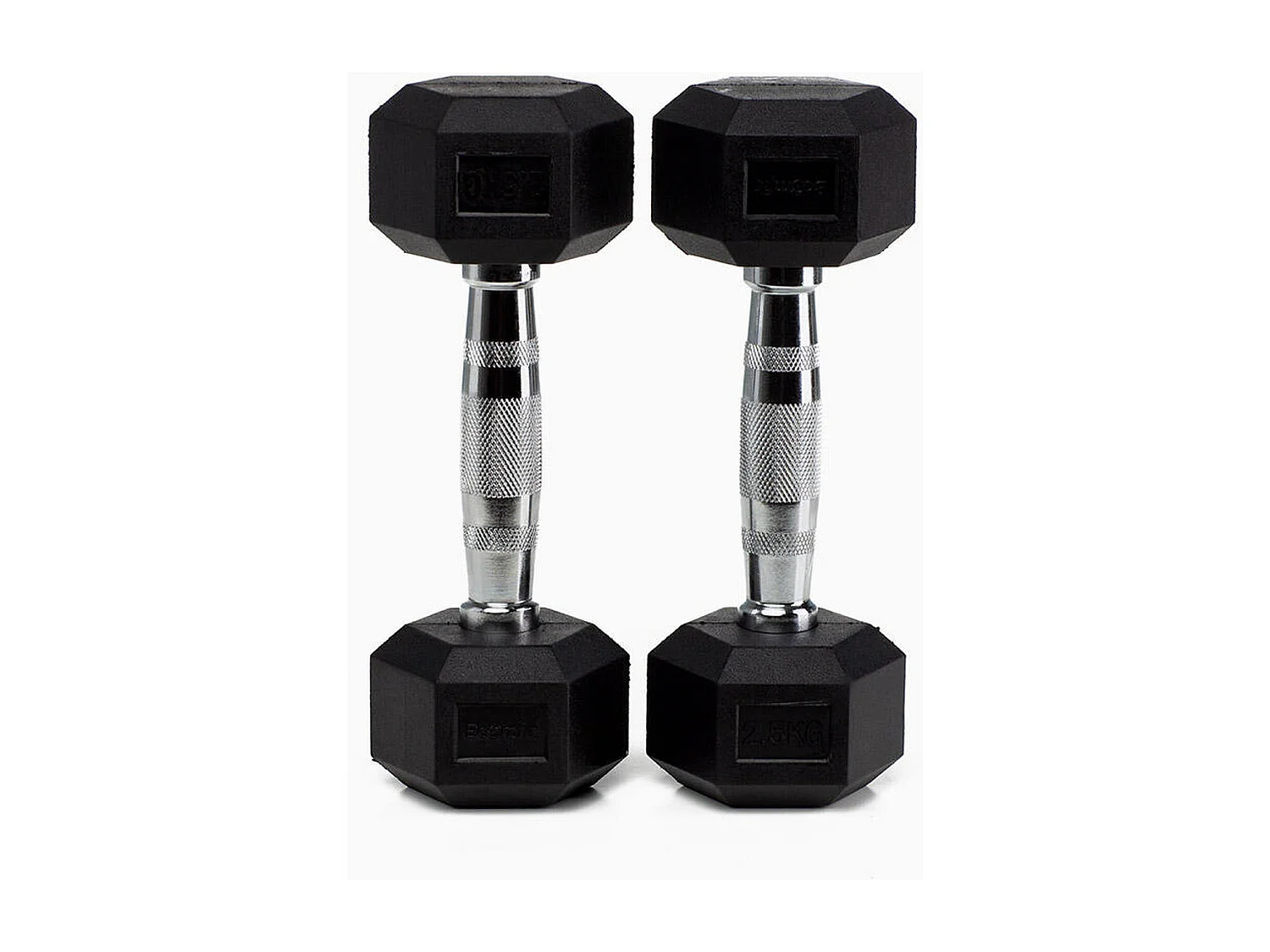 Paire d'haltères hexagonaux monobloc manche chromé et moleté  2x3Kg