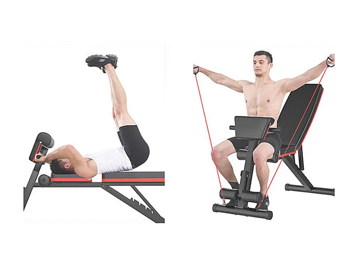 Banc de  Musculation  Inclinable Réglable,  multifonctions -   noir et rouge