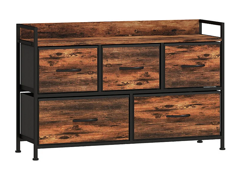 Commode 5 tiroirs DELGADA métal noir et aspect bois