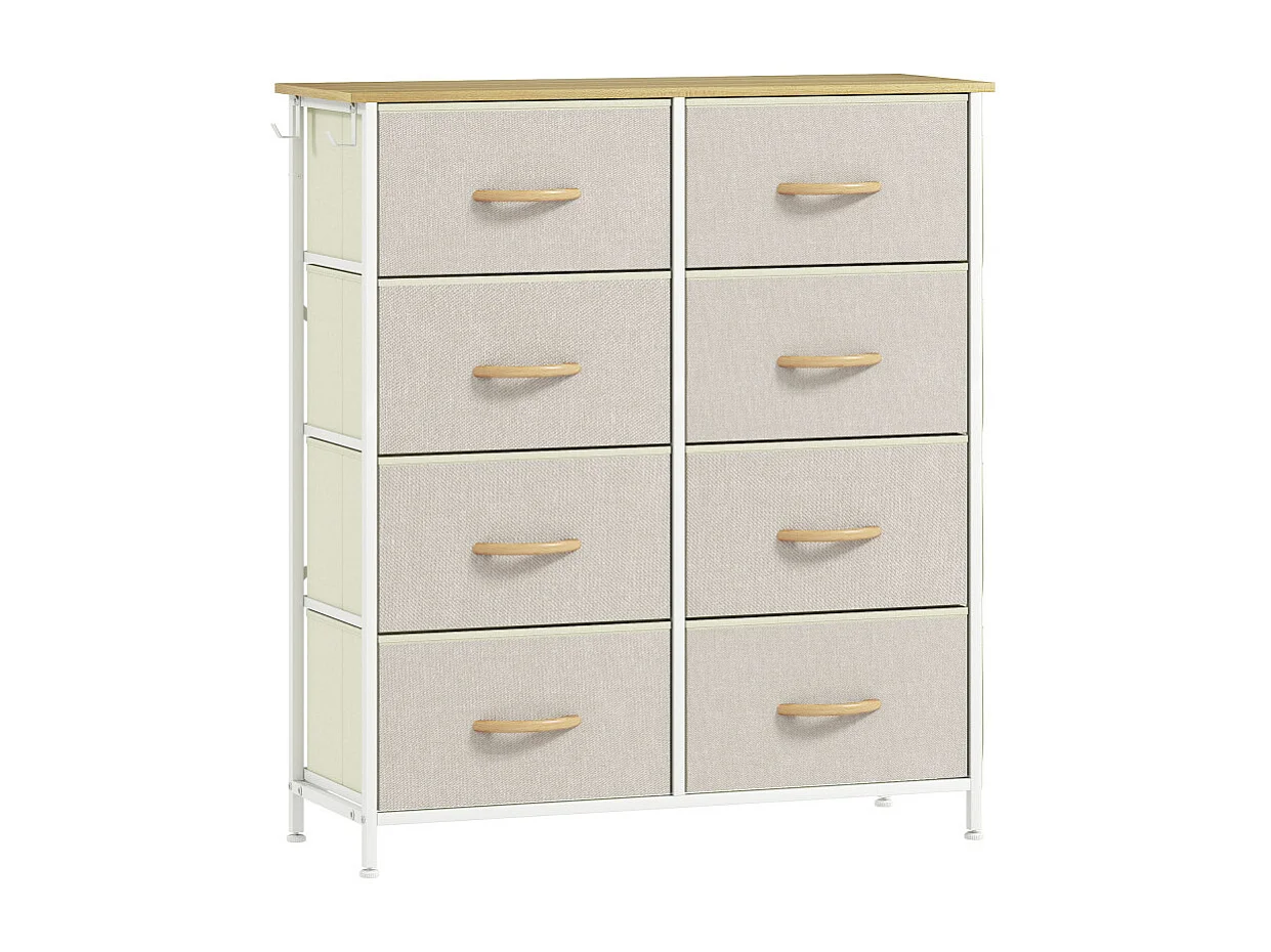 Commode 8 tiroirs PAREDES tissu blanc et beige