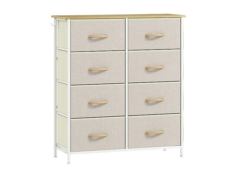 Commode 8 tiroirs PAREDES tissu blanc et beige
