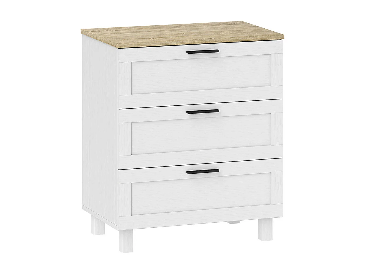 Commode 3 tiroirs POMBAL blanche et aspect bois clair