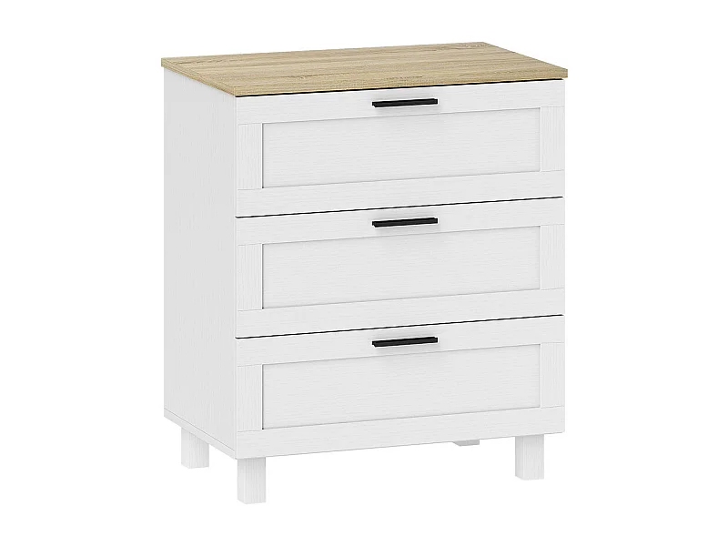 Commode 3 tiroirs POMBAL blanche et aspect bois clair