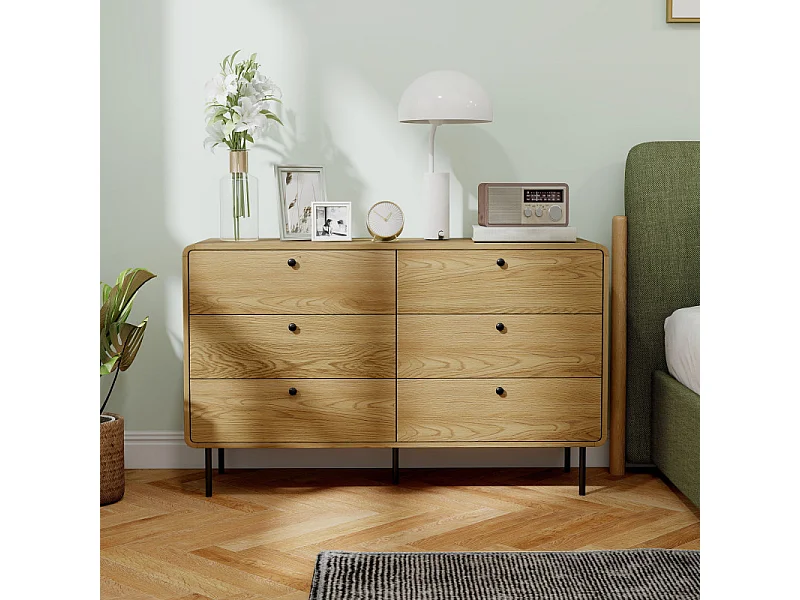 Commode vintage 6 tiroirs OLHAO effet bois