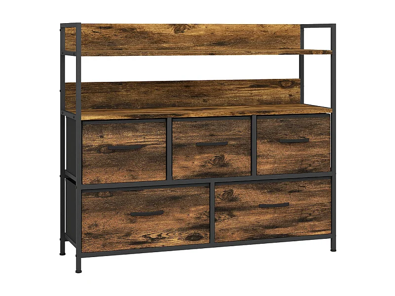 Commode industrielle 5 tiroirs REGA acier noir et effet bois