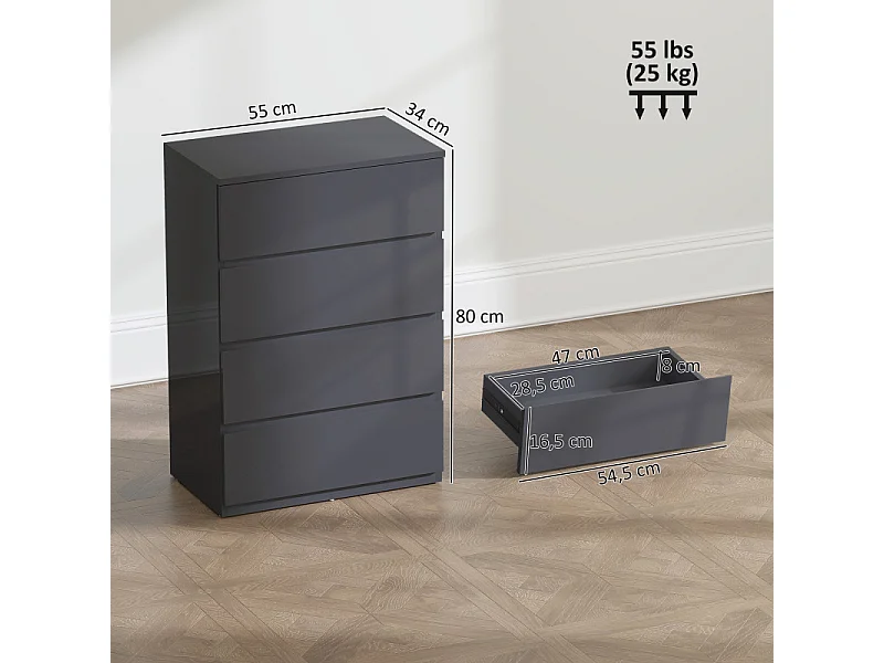 Commode 4 tiroirs PARES gris laqué