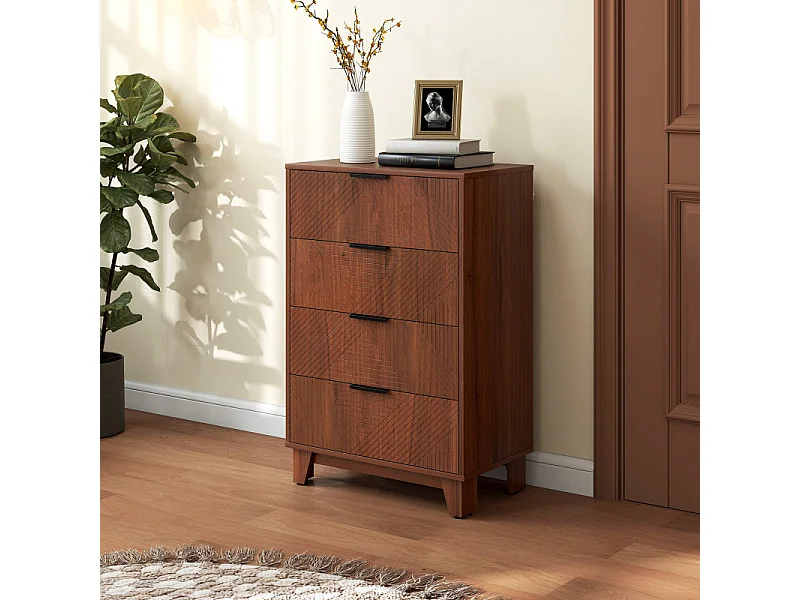 Commode 4 tiroirs PESO effet bois de noyer sculpté