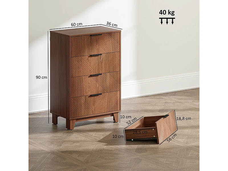 Commode 4 tiroirs PESO effet bois de noyer sculpté