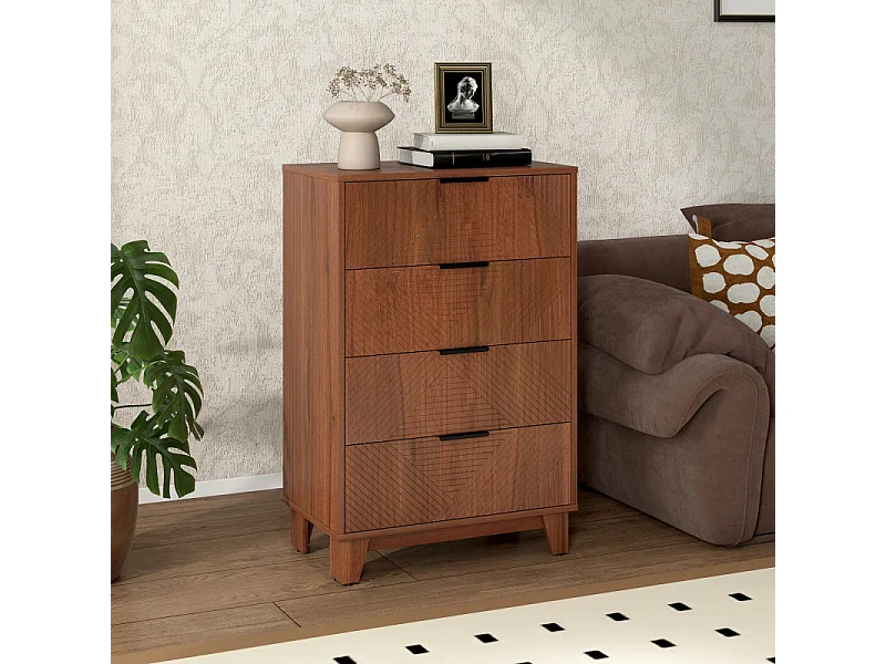 Commode 4 tiroirs PESO effet bois de noyer sculpté