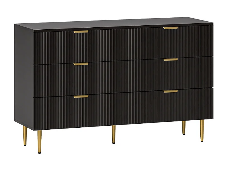 Commode 6 tiroirs OLIVEIRA design cannelé noir et métal doré