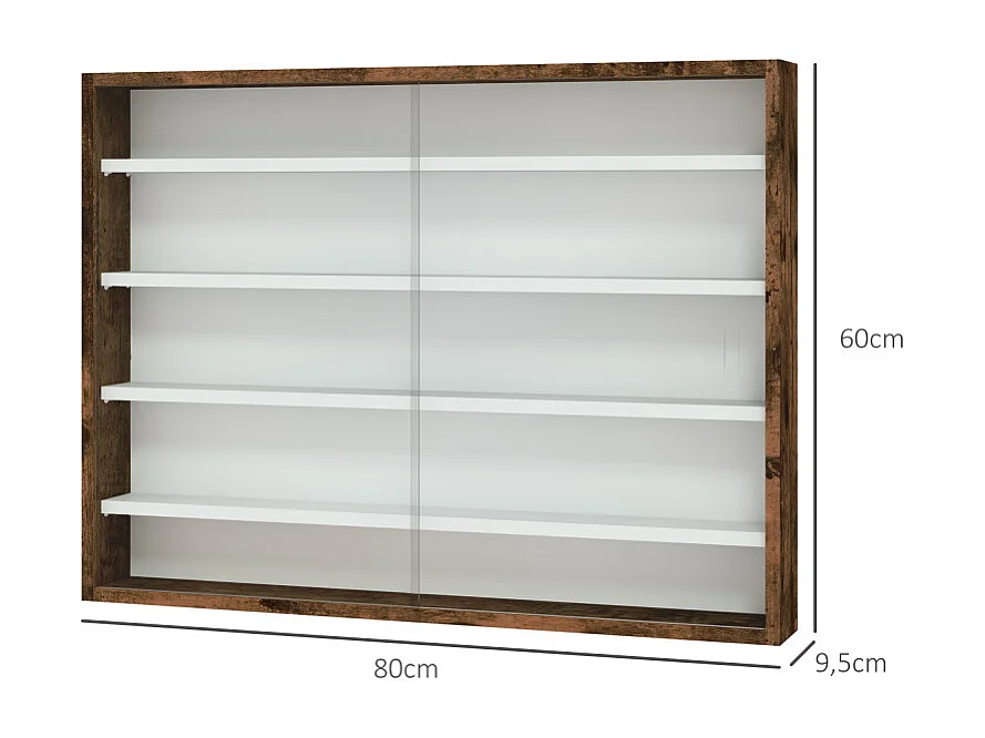 Vitrine murale 5 niveaux HEROISMO blanc et effet bois vieilli