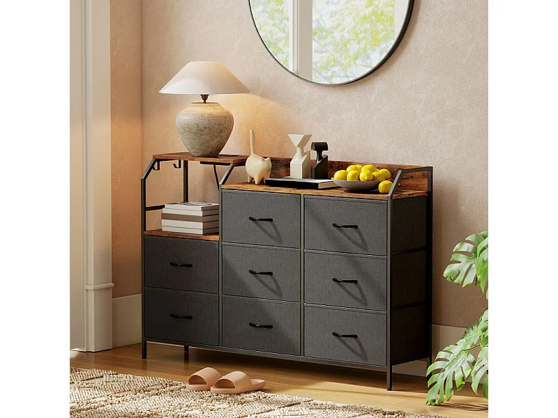 Commode 8 tiroirs station de charge PENAFIEL marron et noire