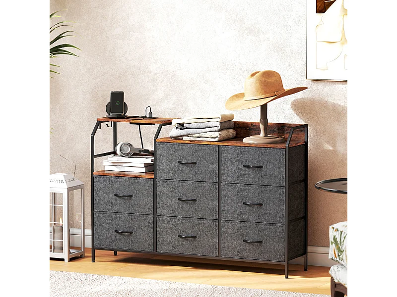 Commode 8 tiroirs station de charge PENAFIEL marron et noire