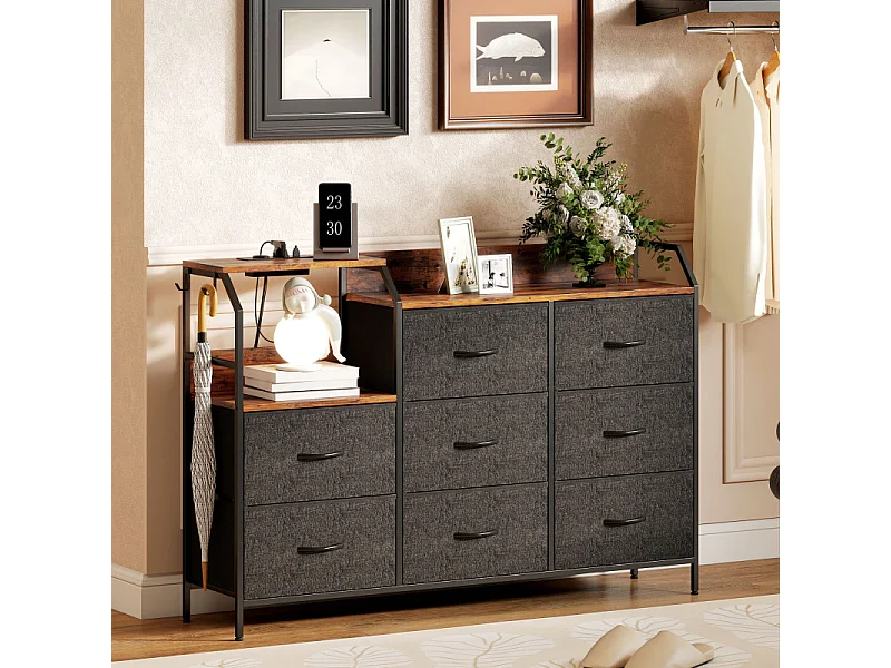 Commode 8 tiroirs station de charge PENAFIEL marron et noire