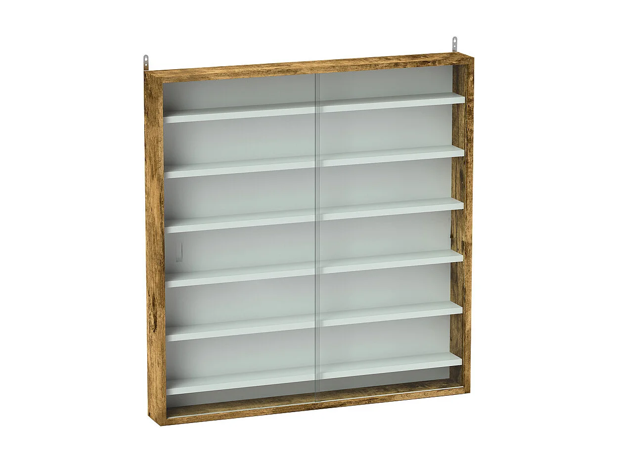 Vitrine murale 6 étagères ANGRA blanc et effet bois vieilli