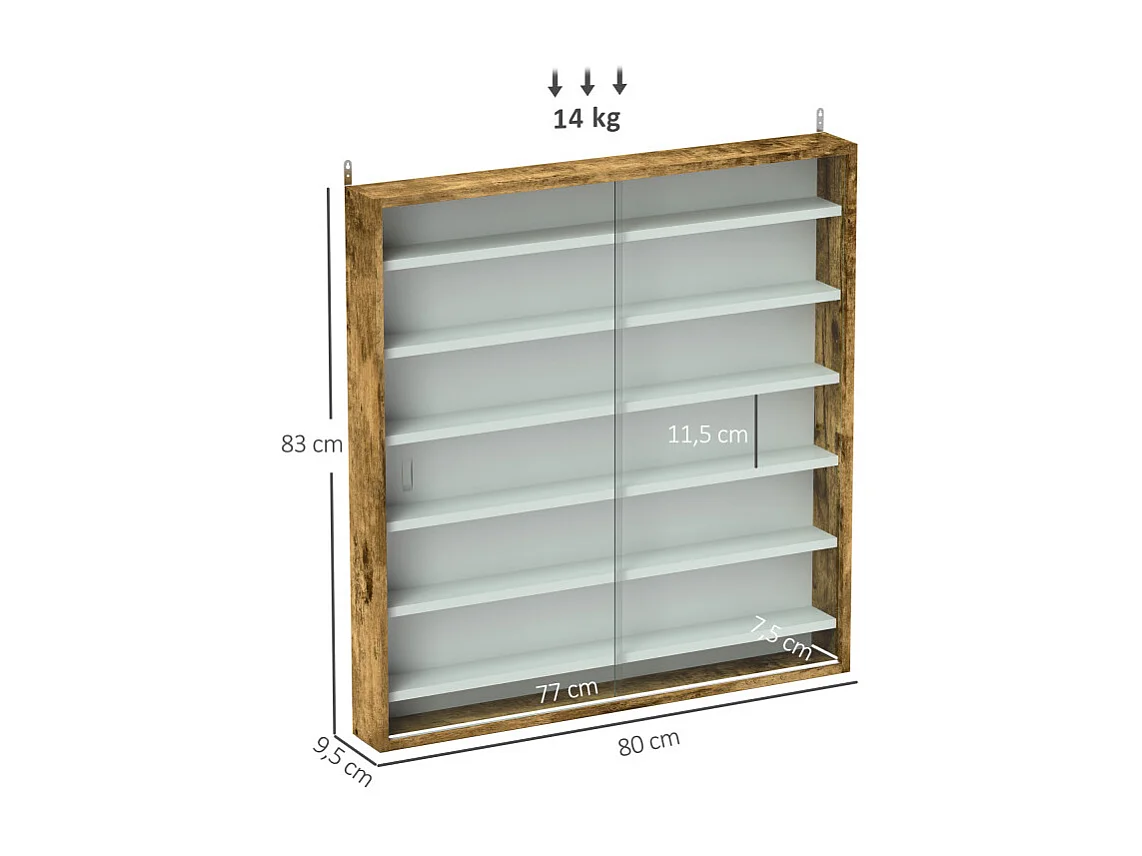 Vitrine murale 6 étagères ANGRA blanc et effet bois vieilli