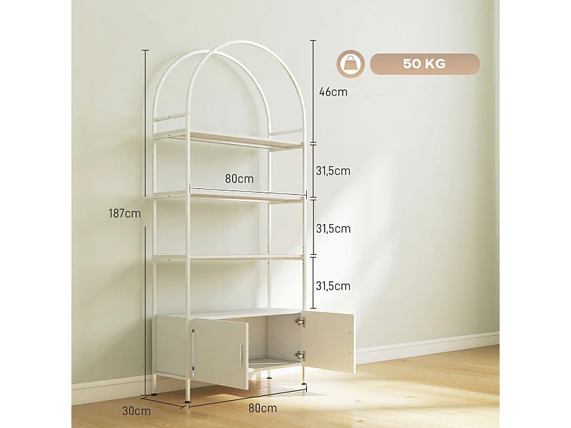 Étagère design arquée avec placard CHAVES blanche