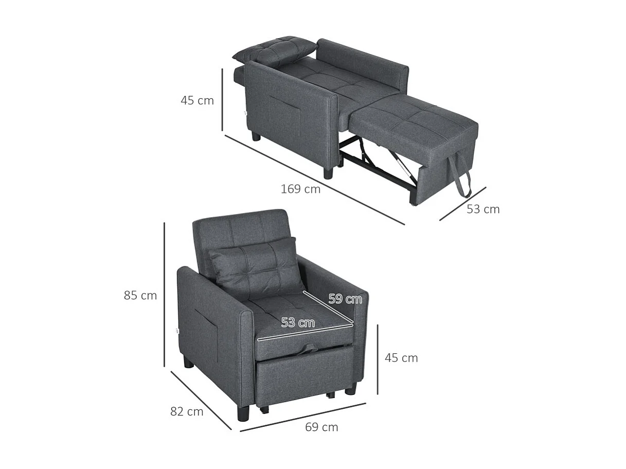 Fauteuil convertible 3-en-1 IKERA gris
