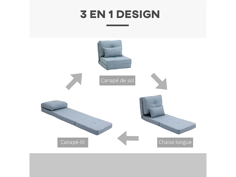 Fauteuil chauffeuse convertible KAMIK bleu clair