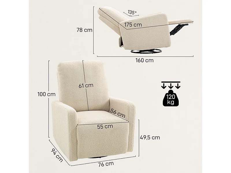 Fauteuil relax avec repose-pieds TARSAQ beige