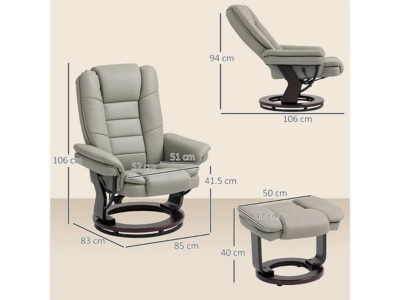Fauteuil de relaxation avec repose-pieds ACIRA grège
