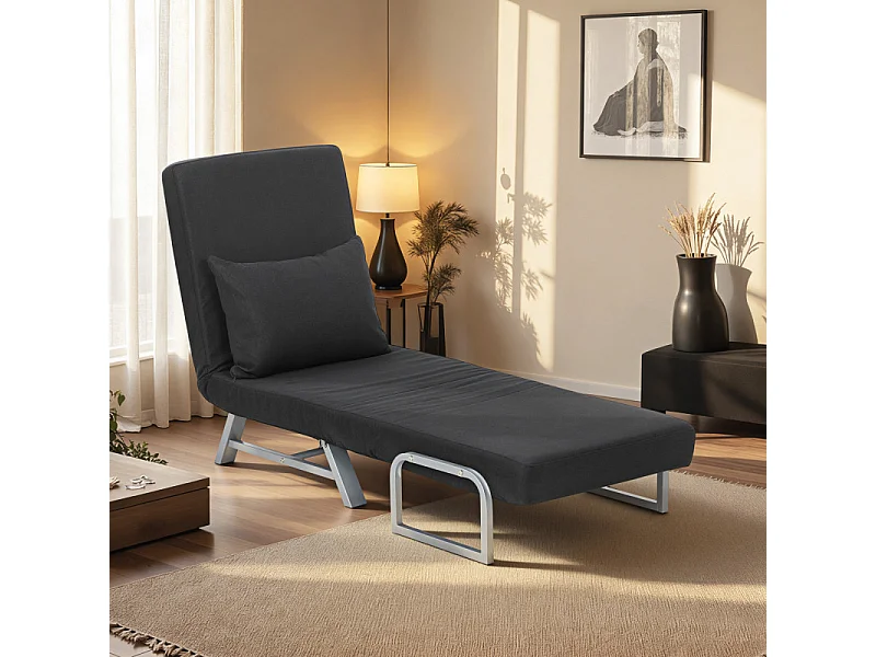 Fauteuil chauffeuse NAVIK convertible inclinable en tissu lin noir
